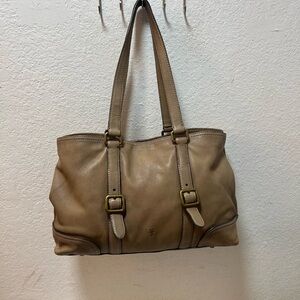 Frye Tan Leather Tote Bag with Buckle Accents Frye Lilly Bag